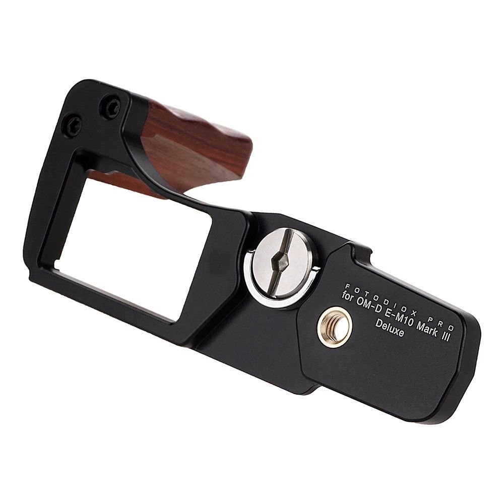 Fotodiox Pro Deluxe Metal Camera Hand Grip Compatible with Olympus OM-D E-M10 Mark III MILC MFT Camera with Wooden Accent and Bat