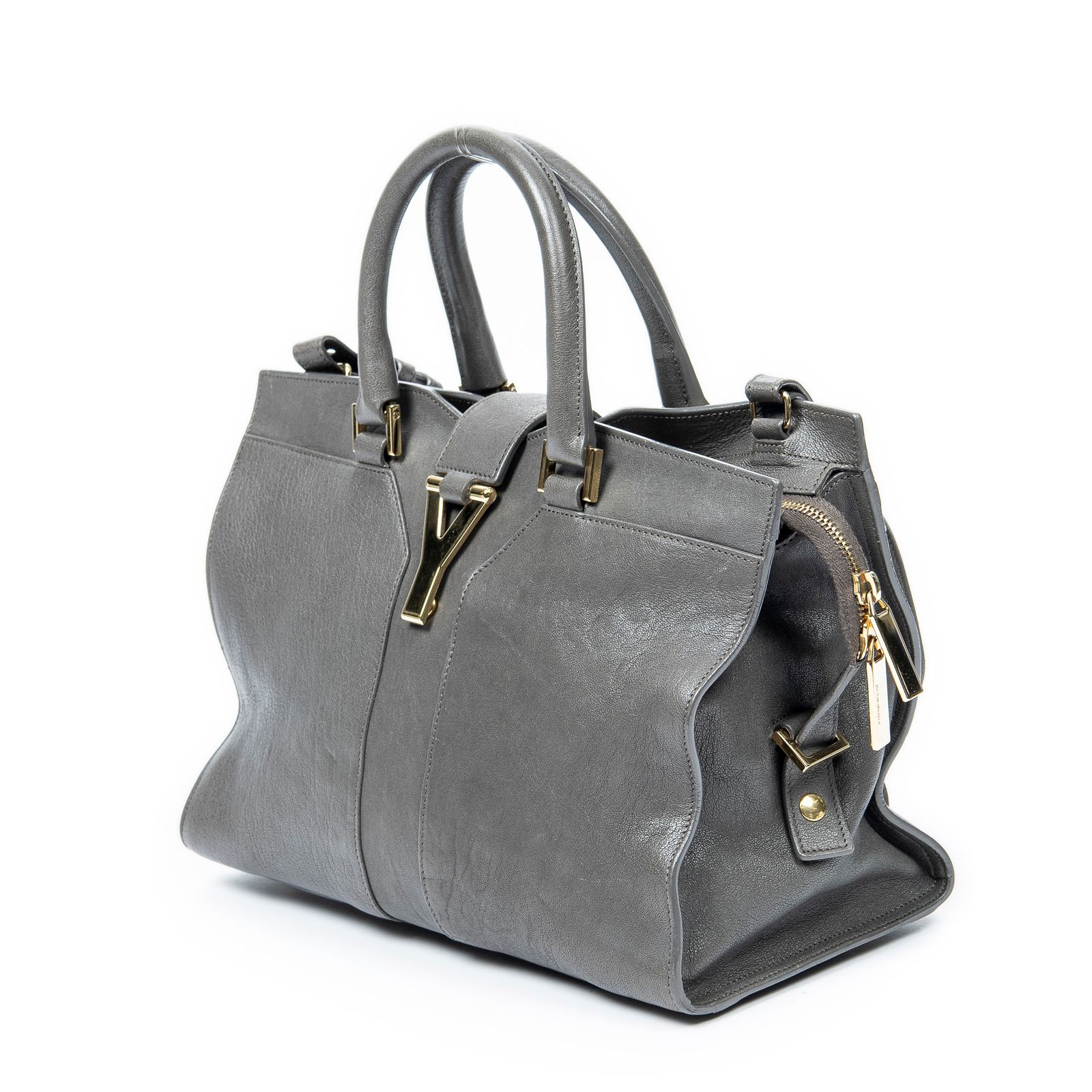 YVES SAINT LAURENT イヴサンローラン小 Cabas ChYcグレーゴートスキンレザーAB