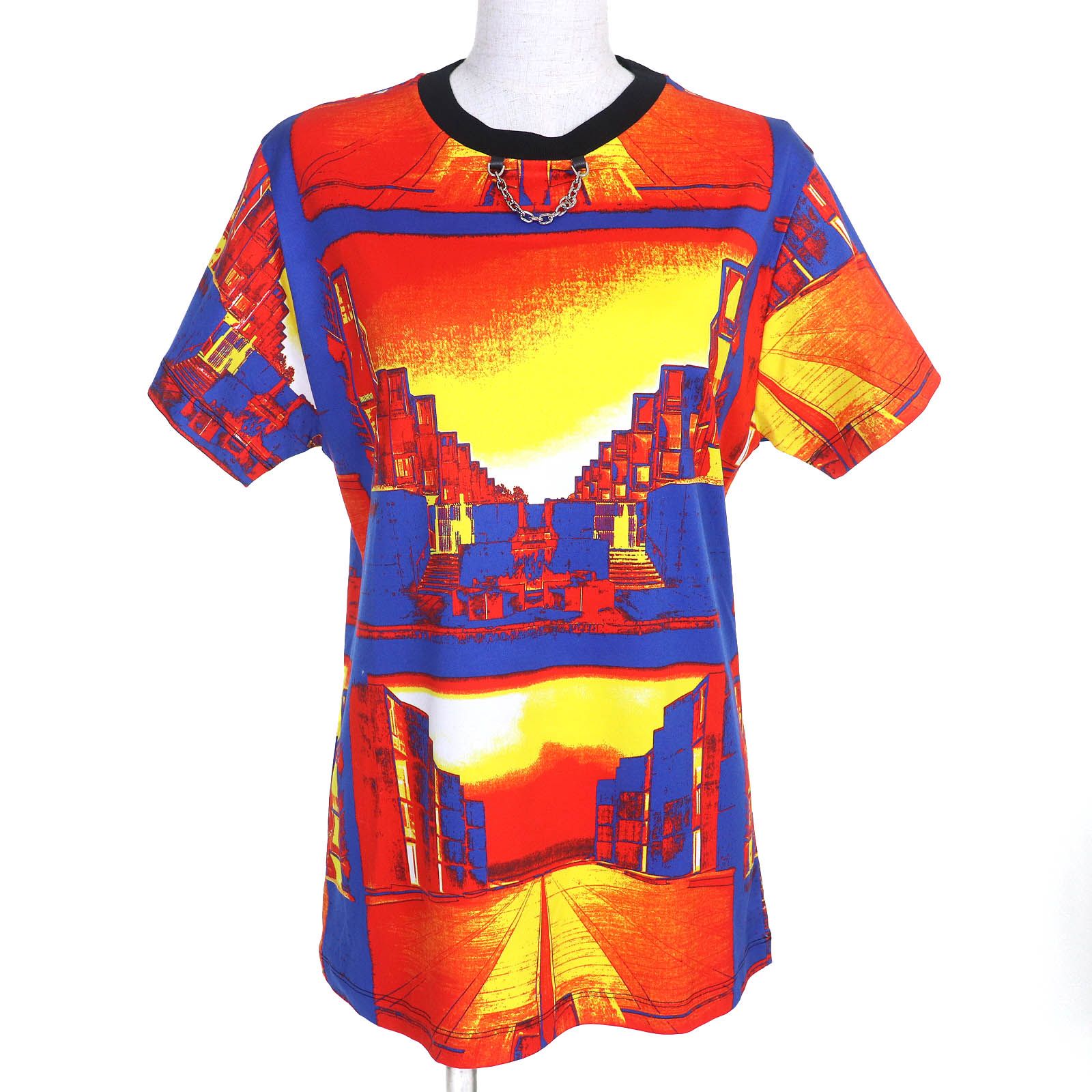 △LOUIS VUITTON ルイヴィトン 23SS コットン100％ シティプリント LVチェーン クルーネック 半袖Ｔシャツ レッド系 マルチカラー L イタリア製 正規品 レディース