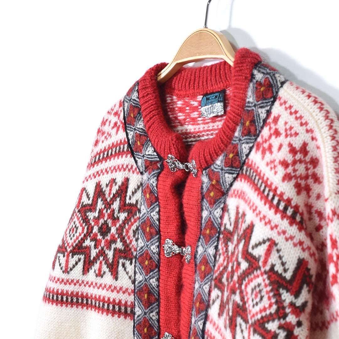 【美品】DALE OF NORWAYチロリアンニット ノルディック メタルフック 70s DALE OF NORWAYノルウェイ製 ノルディックカーディガン