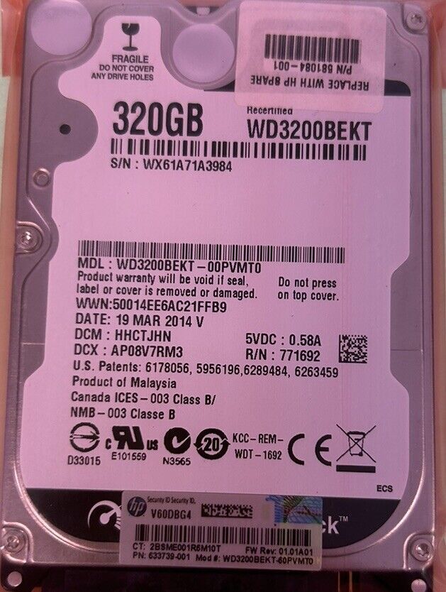 Western Digital Black WD3200BEKT-00PVMT0 HDD 320GB 2.5”. Ref00331