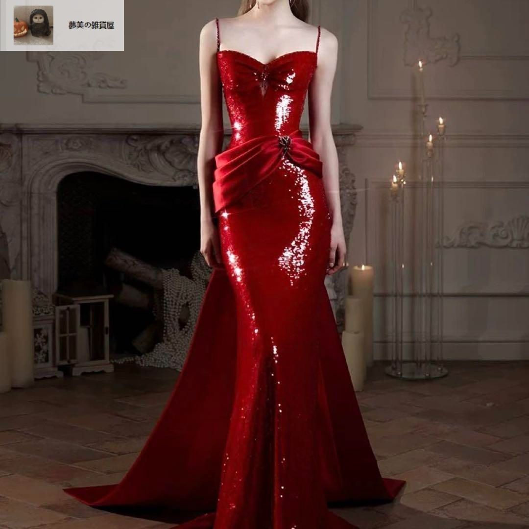 ♥ レディースファッション 人気商品 スパンコールが煌びやかでお花にリボンがオシャレなロングドレス