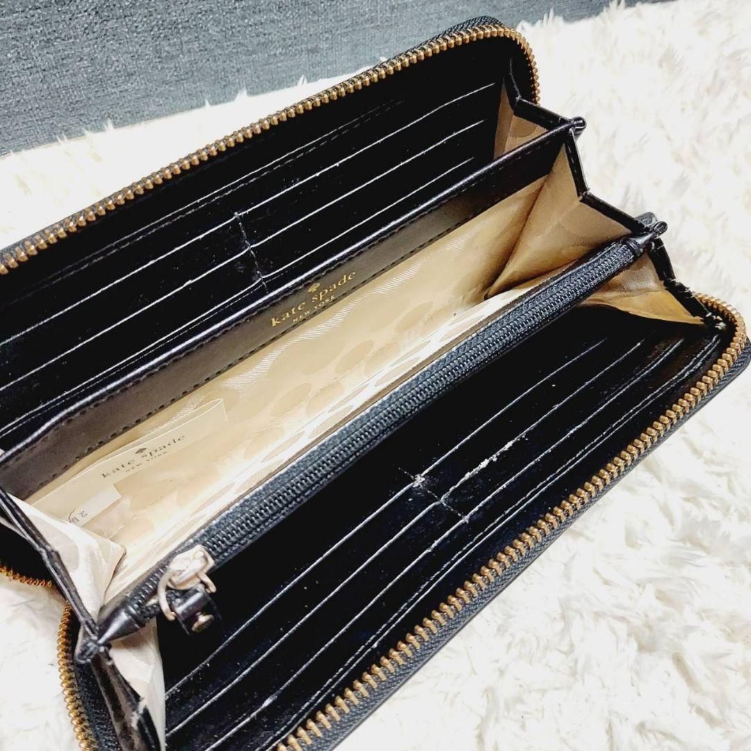 kate spade ドット柄 長財布 ラウンドファスナー ブラック - メルカリ