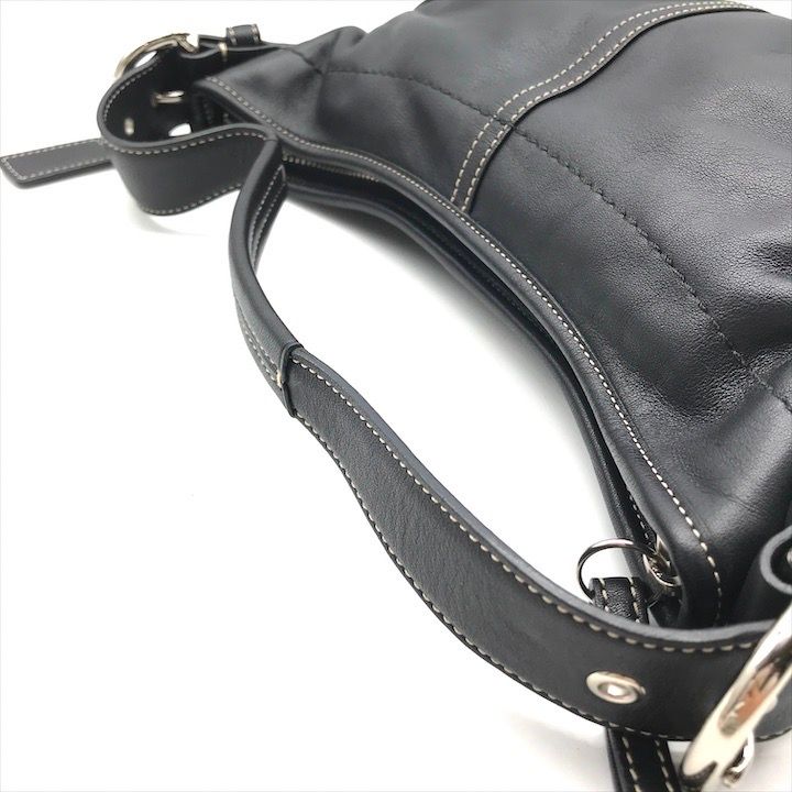 【未使用に近い】◉コーチ◉ レザー / ブラック / ハンドバッグ / ステッチ 未使用に近い】◉コーチ◉ レザー / ブラック / ハンドバッグ