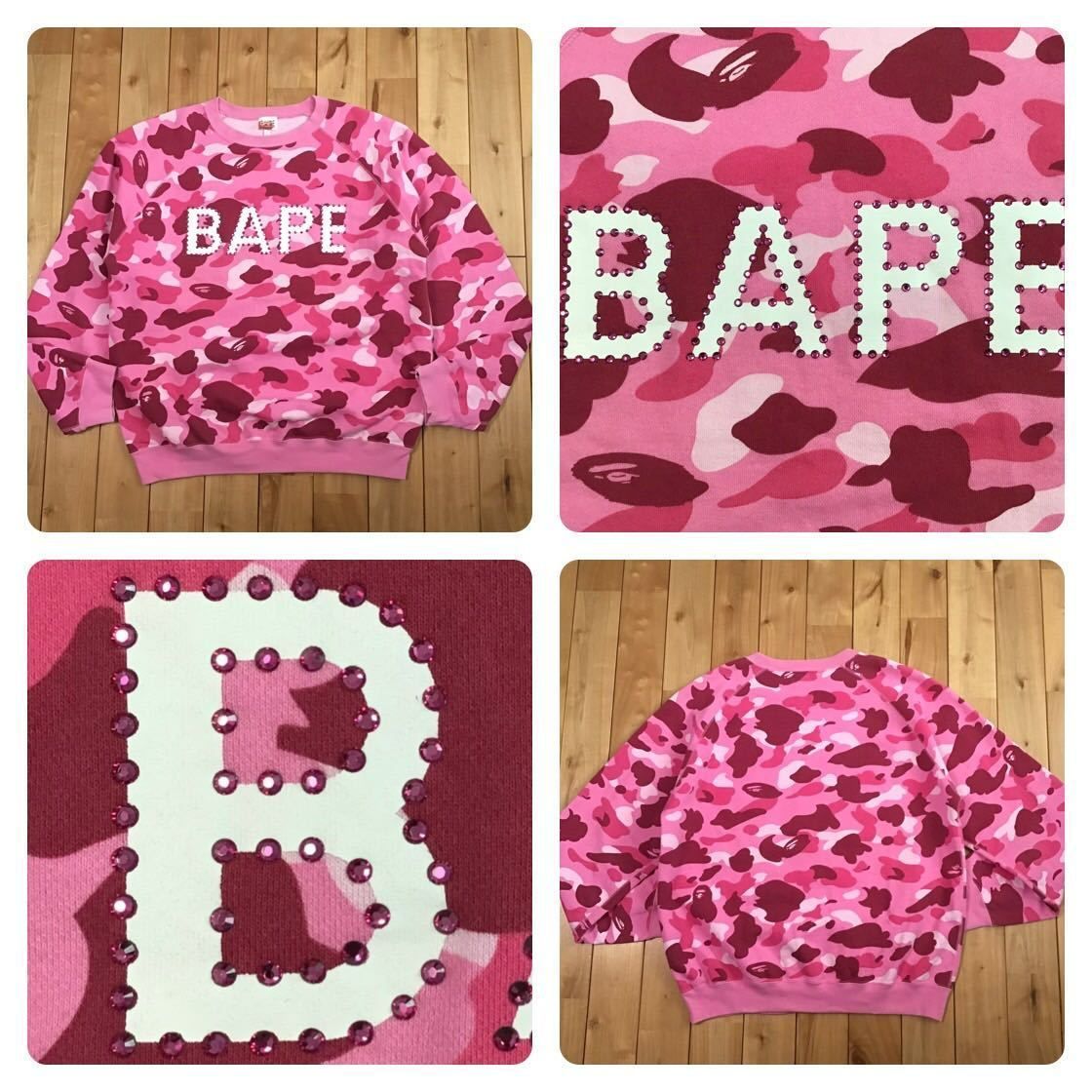 ピンク スワロフスキー BAPE LOGO 長袖 スウェット Mサイズ a bathing 