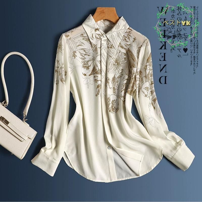 新作 ブラウス レディース シャツ 長袖 シフォン パフスリーブ ハイネック 花柄 ゆったり Tシャツ 細身 上品 OL オフィス 通勤 韓国風 春秋 新作 ブラウス レディース シャツ 長袖 シフォン パフスリーブ