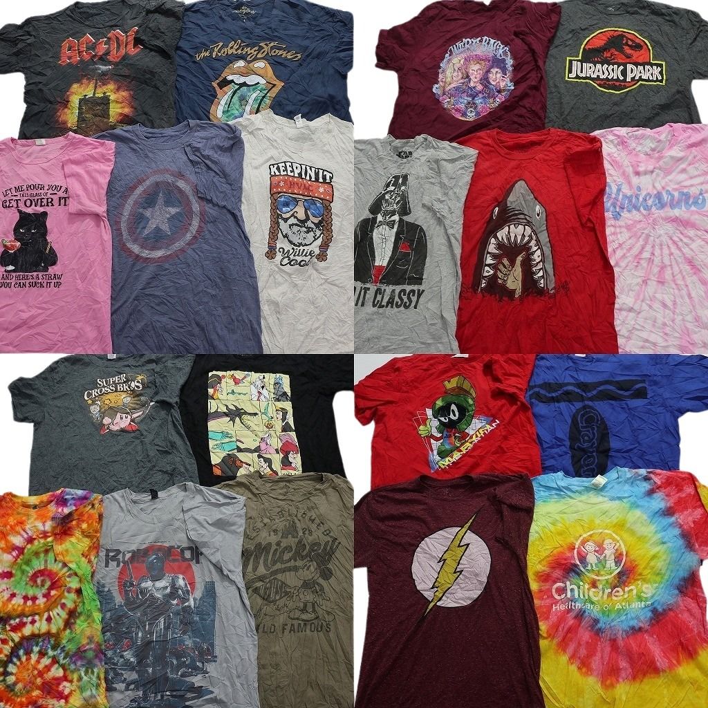 古着卸 まとめ売り カラーmix プリント 半袖Tシャツ 19枚(メンズ L ) タイダイ キャラクター ディズニー 映画 音楽 バンド アメコミ MS5995