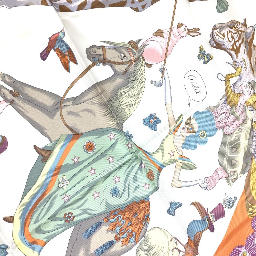 極美品 HERMES エルメス スカーフ カレ90 HERMES STORY カレ90 HERMES STORY スカーフ シルク ホワイト マルチカラー
