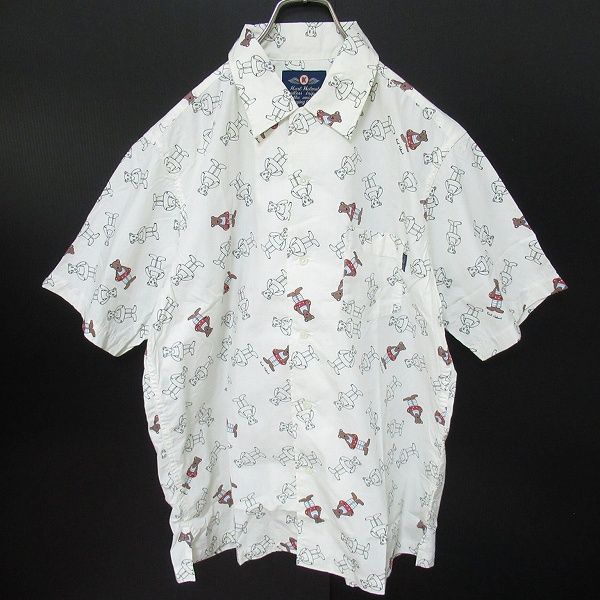 未使用　日本製極美品カールヘルムのベアーカール君総柄の水色長袖シャツ替えボタン付 カールヘルム KarlHelmut 半袖 シャツ 総柄 くま x904600ss 当時