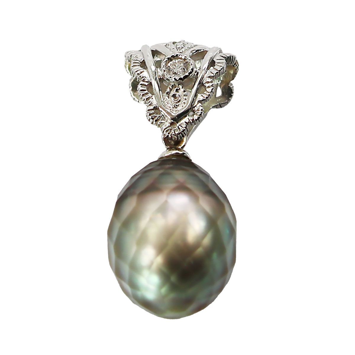 ペンダントトップ K18WG ブラックパール 黒真珠 カットパール  