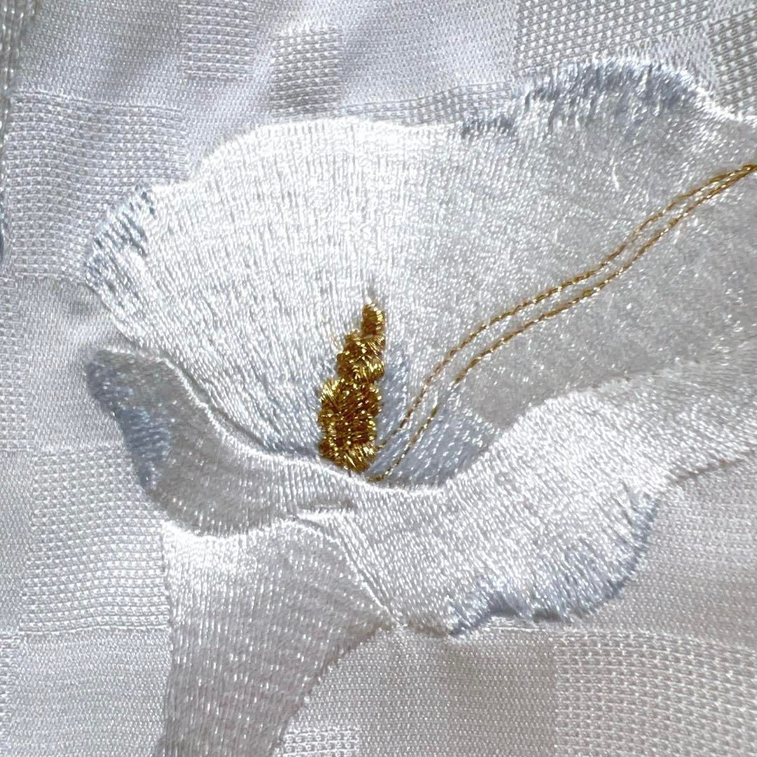 付け下げ 刺繍 カラー 市松 ホワイト 純白 華やか 着物 015a d