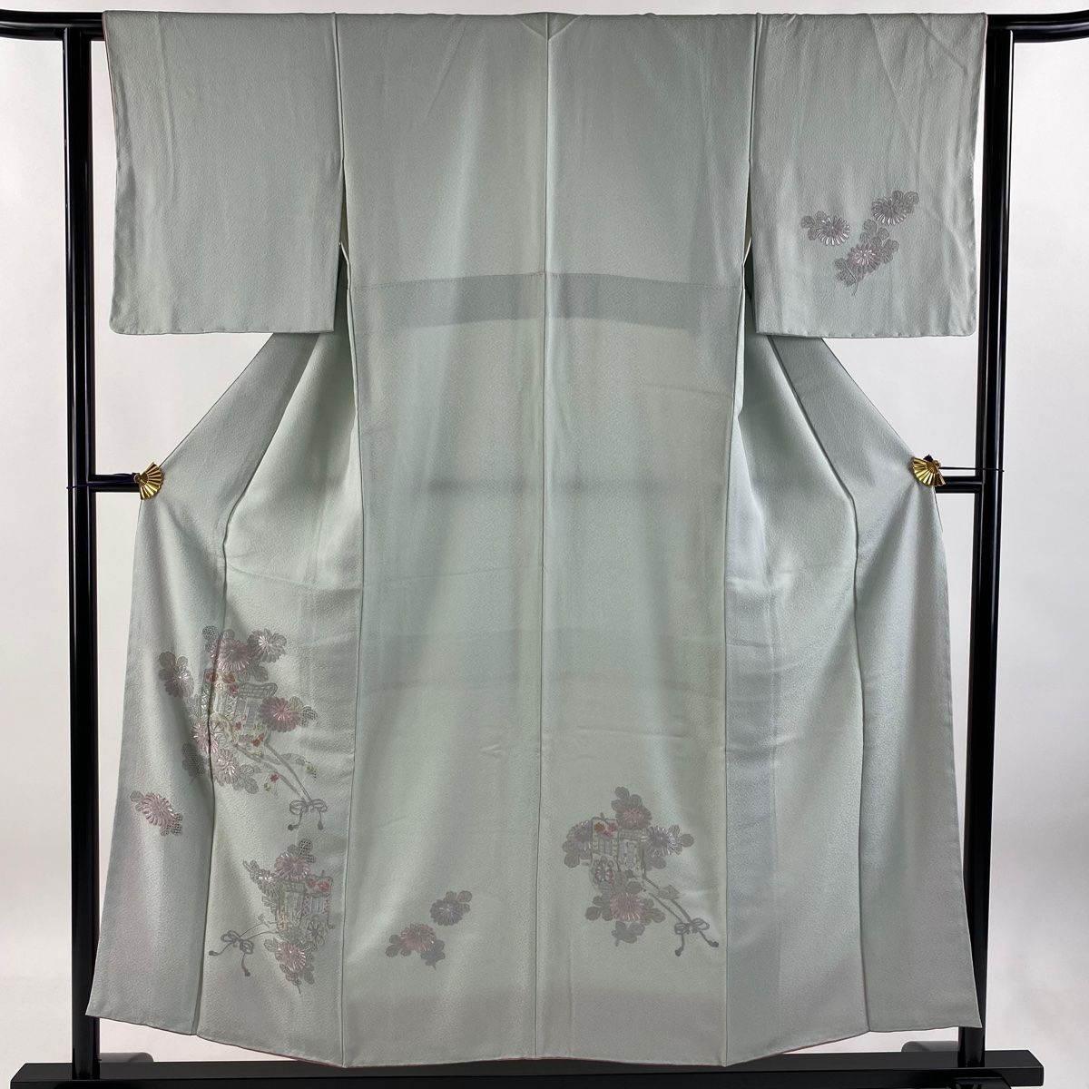 付下げ 身丈155cm 裄丈61.5cm S 袷 御所車 菊 相良刺繍 汕頭刺繍