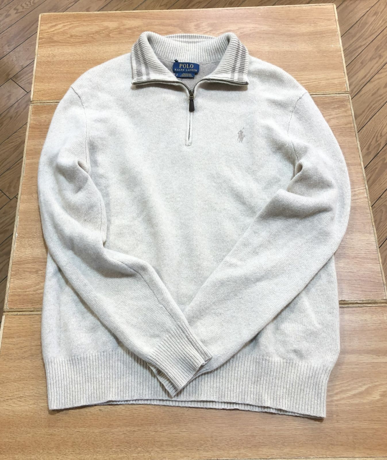 【ロゴ刺繍】 POLO ラルフローレン ハーフジップ ニット セーター ベージュ U.S. POLO ASSN.】1ポイント刺繍ハーフジップニット | CPCM