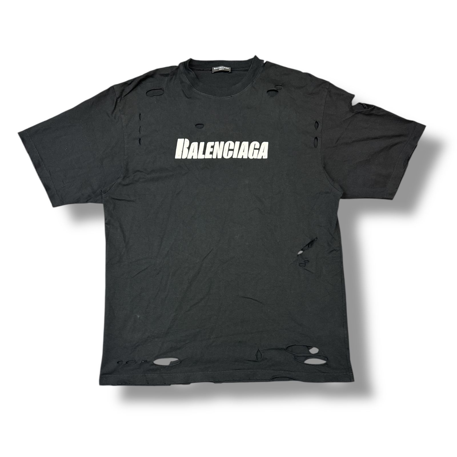 国内正規 BALENCIAGA 21SS デストロイ加工ロゴプリントTシャツ 半袖 