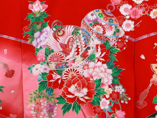 返品・送料無料。 お宮参り 金刺繍入り 正絹 着物 長襦袢 セット 女児 女の子 子供 産着 祝着 赤色 un-257 一覧爆安！