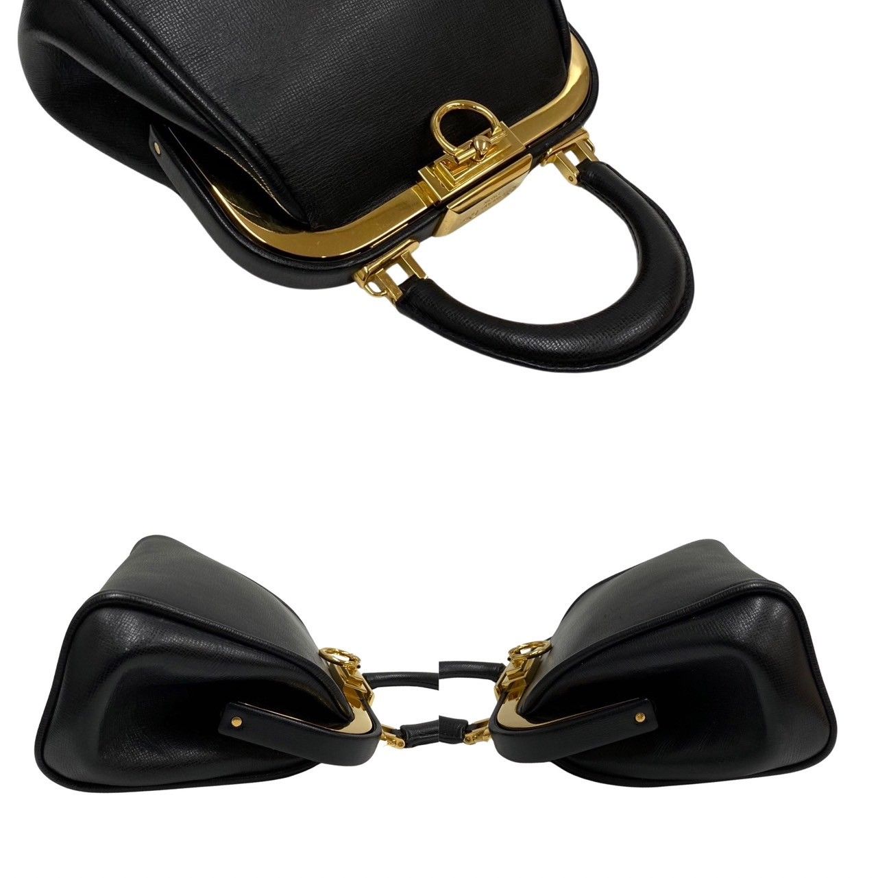 【美品】ディオール　ハンドバッグ　2way　がま口　ゴールド金具　レザー　黒色 極 美品 希少品 Christian Dior ディオール ロゴ 金具 レザー 本