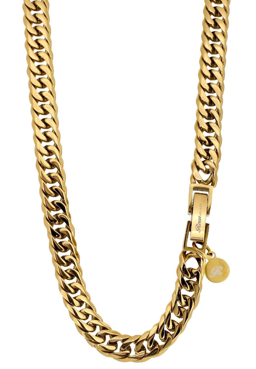 6面カットダブル喜平チェーン ゴールド ステンレス ネックレス BLACK 幅5.5mm 50cm ロエンブラック Roen 金属アレルギー 対応
