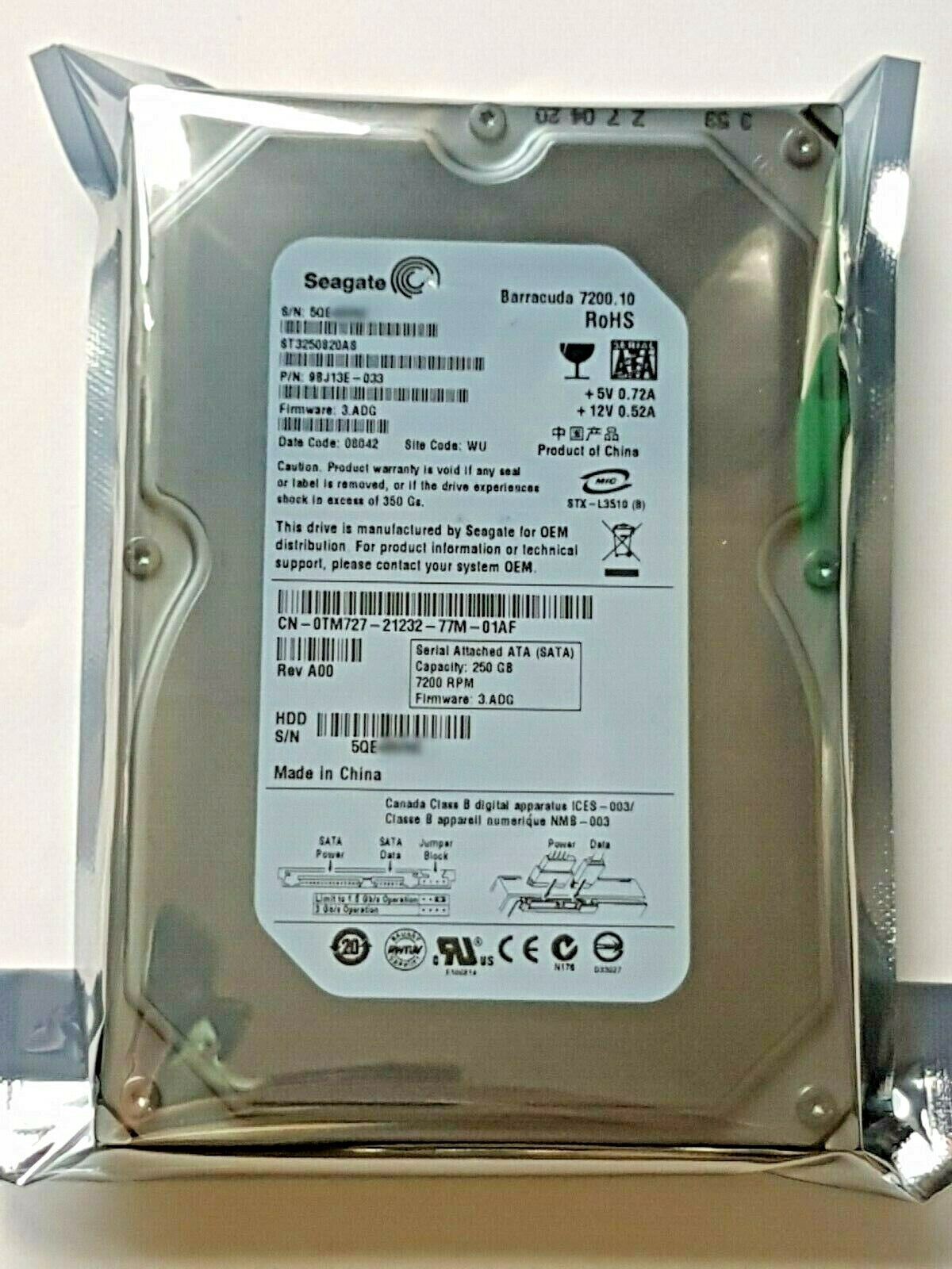 250GB SATA Seagate Barracuda ST3250820AS 7200.10 FW 3.ADG 3.5 ハードドライブ