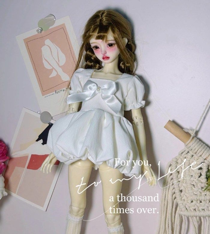 4分 MSD，SDM◆ドレス　リボンワンピース 用 ドレス ワンピース ハンドメイド ホワイトドレス 黒リボン付き