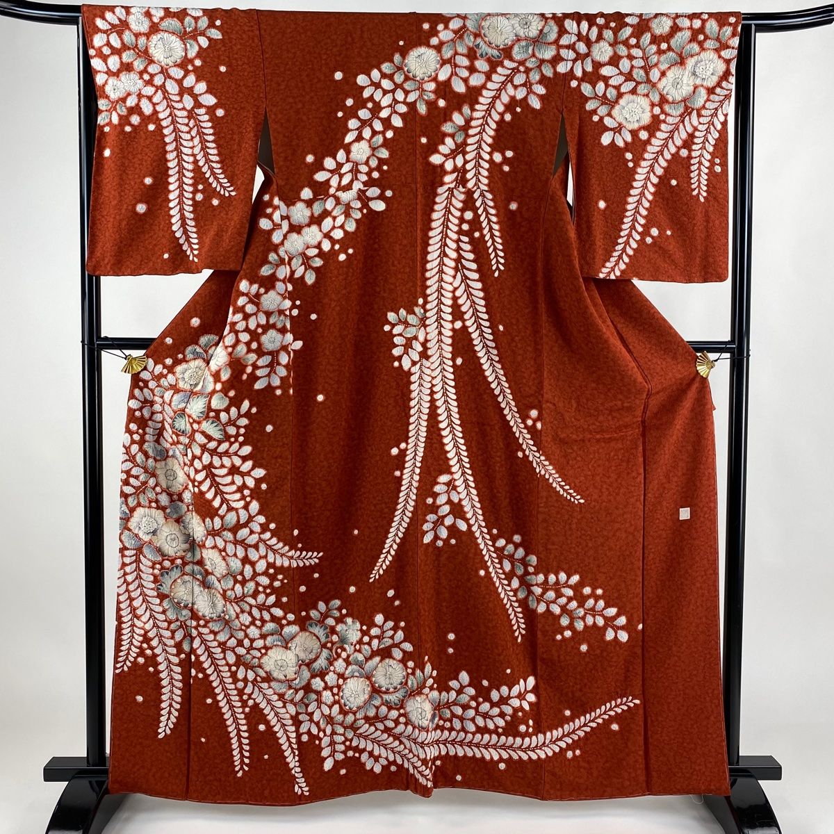 訪問着 身丈161cm 裄丈65.5cm M 袷 落款 辻が花 赤茶 正絹 名品