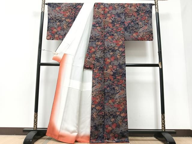 平和屋着物□上質な小紋 草花文 鬼しぼ縮緬 正絹 逸品
