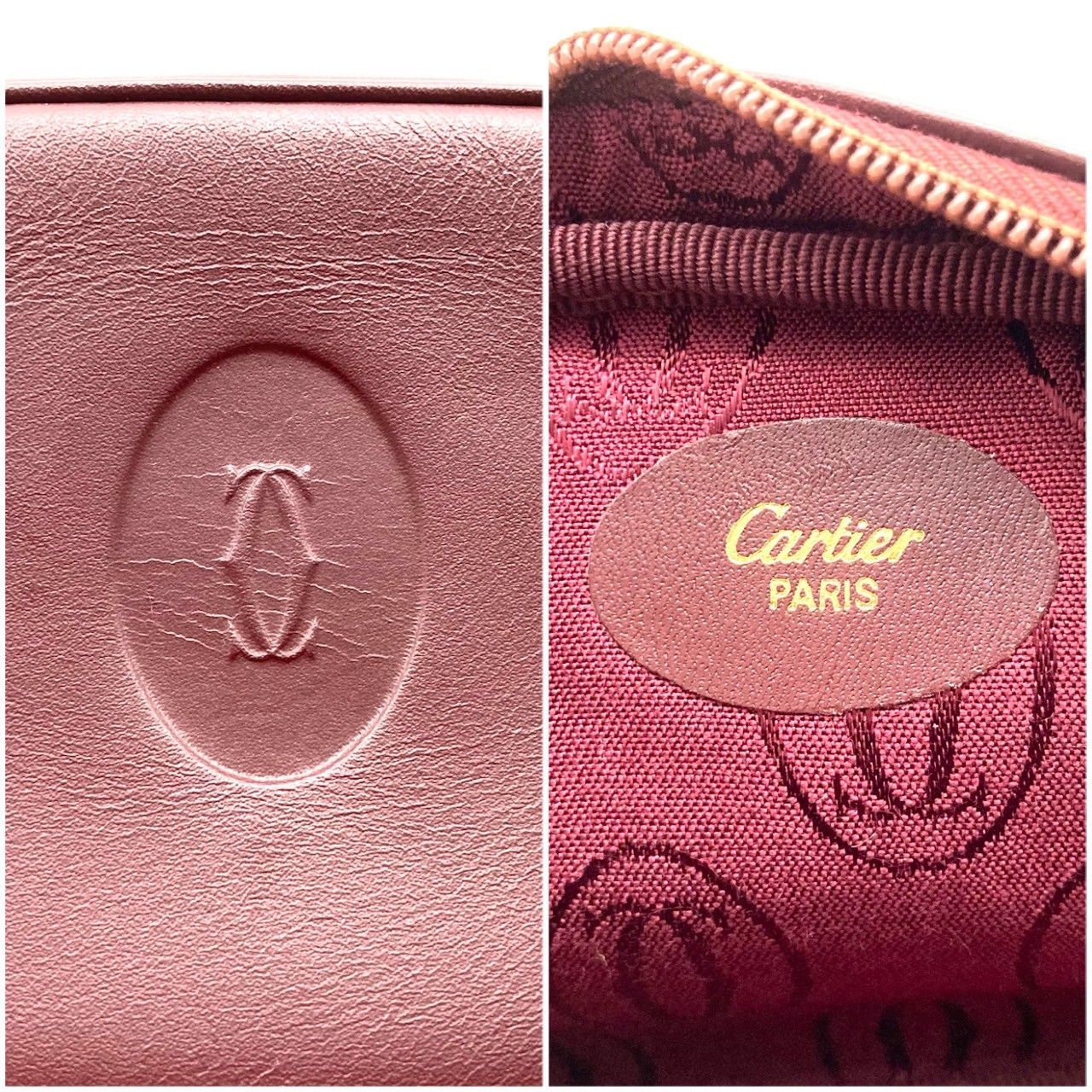 カルティエ マストライン ポーチ 化粧ポーチ レザー ボルドー 美品 70708 カルティエ マストライン ポーチ 化粧ポーチ レザー ボルドー 美
