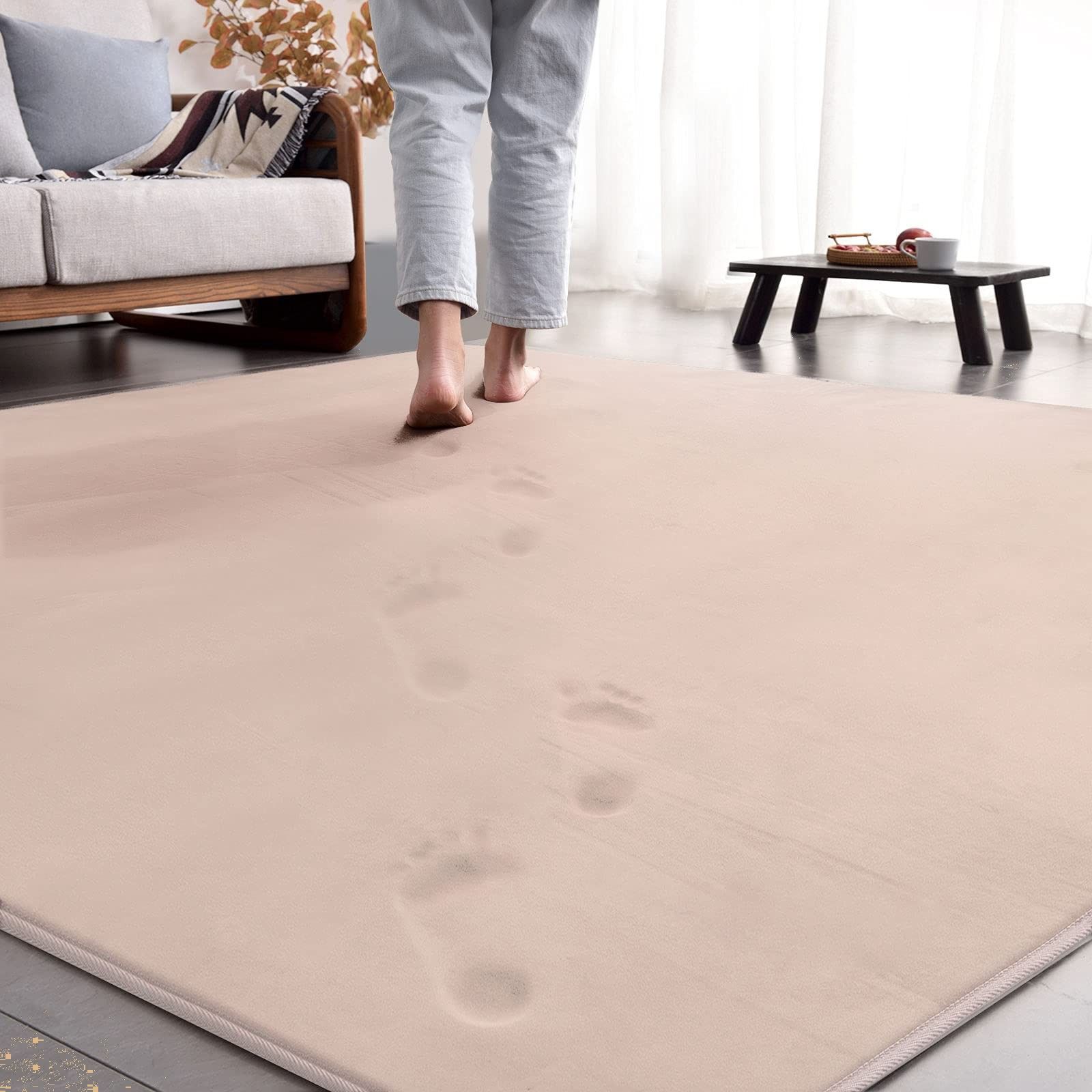カーペット 低反発 ラグマット 3畳 ラグ 厚手15mm 190x240cm 滑り止め付 洗える 防音 床暖房 ホットカーペット対応 防ダニ 抗菌 フランネル ウレタン 厚い じゅうたん 無地 ベージュ AICOMRI