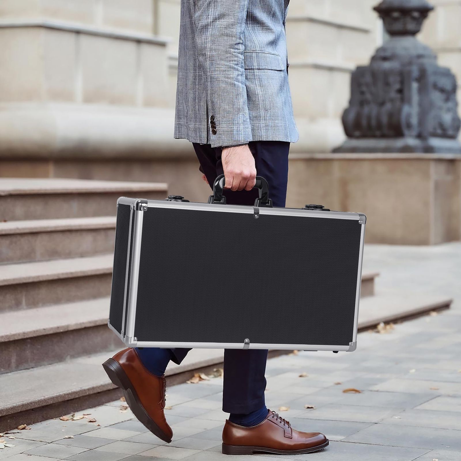 TORIBIO アルミツールケース ブロッククッション付き プロテクトツールケース DIY アタッシュケース 鍵付き アルミケース 精密機器 収納ケース ブラック 56×30.5×20.3cm