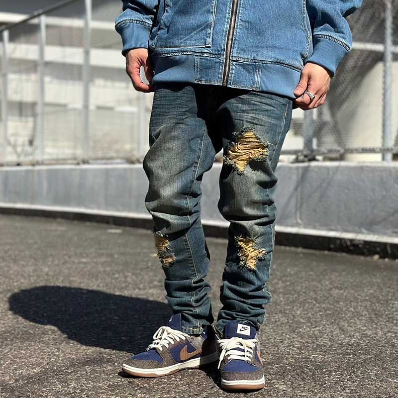 【2024SS】LEFLAH レフラー ビンテージリペアスキニーパンツ (BLUE) SKINNY PANTS DENIM デニム