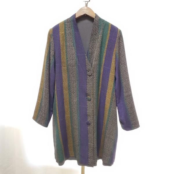 anc シセンドウ 詩仙堂 コート 紫 緑 グレー ちりめん スタンドカラー