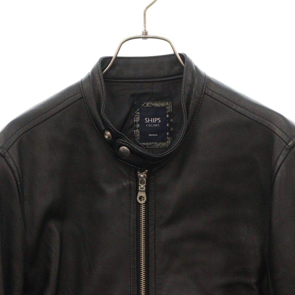 SHIPS (シップス) フロントジップ ゴートレザージャケット ブラック