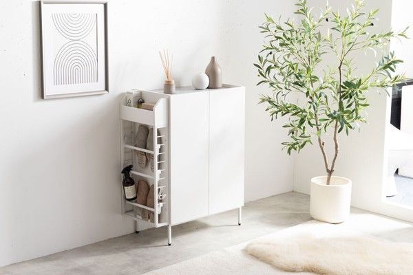 キャビネット 幅70cm ラック付き 扉 収納 コンパクト スリム 脚