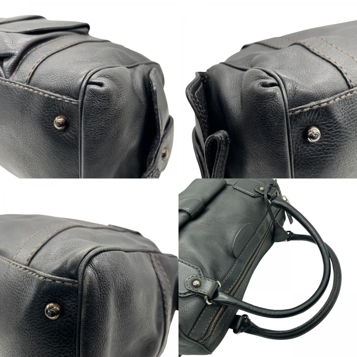 美品　TOD'S トッズ　オールレザー　シルバーロゴ　ミニボストン　黒 極美品 TOD'S トッズ ボストンバッグ ハンドバッグ ミニボストン