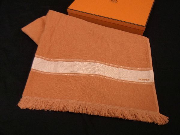 HERMES エルメス 渋谷東急本店 2006 ヨッティングPM コットン×レーヨン バスタオル ビーチタオル オレンジ系 AM0424