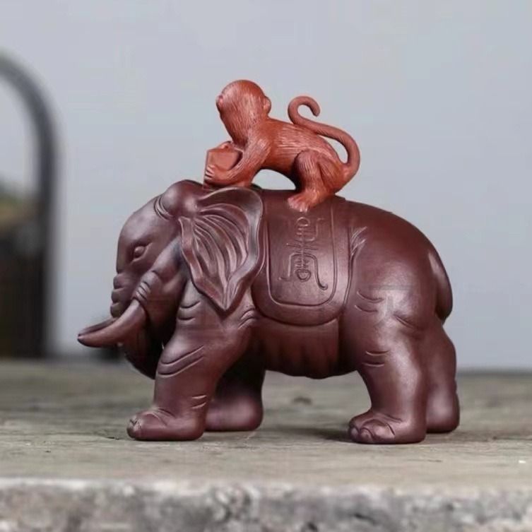象 ゾウ 猿 サル 置物 オブジェ 紫砂 富 繁栄 樹脂素材 感 運 開運 商売繁盛 インテリア 玄関 リビング 風水 縁起物 贈り物 プレゼント