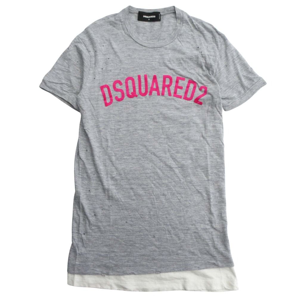【美品】DSQUARED2 ディースクエアード プリント Tシャツ ダメージ加工 DSQUARED2 (ディースクエアード) ダメージ クルーネック 半袖 T