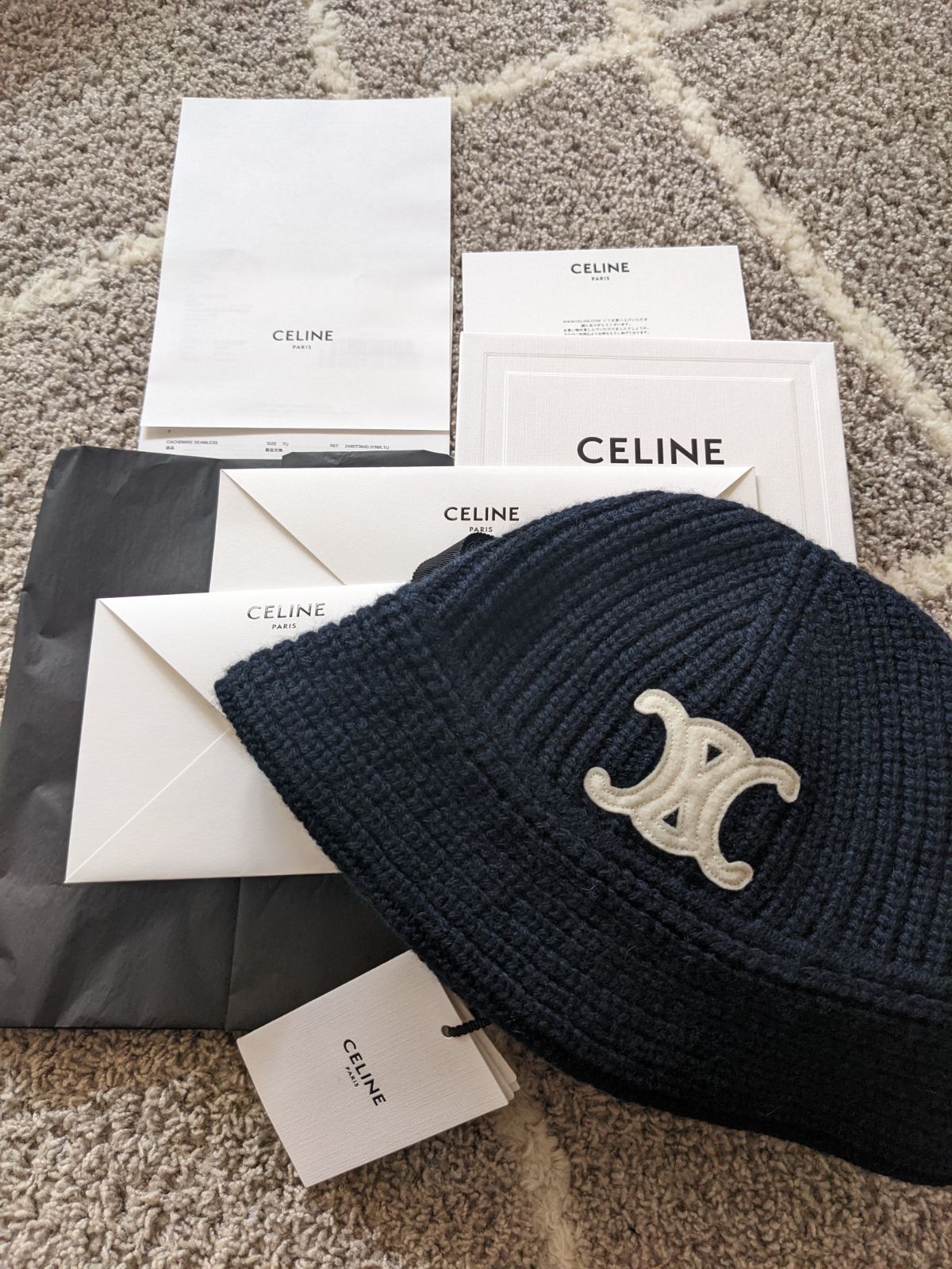 CELINE セリーヌ ニット帽 ビーニー ブルー-connectedremag.com