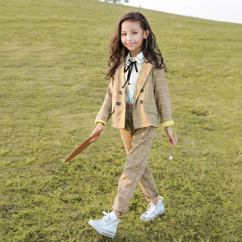 2点セット パンツスーツ 女の子 スーツ チェック ジャケット パンツ フォーマル カジュアル 学院風 キッズ 入学式スーツ 子供スーツ 卒園式 七五三 発表会 子供服 卒業式 ジュニア 女児 キッズ