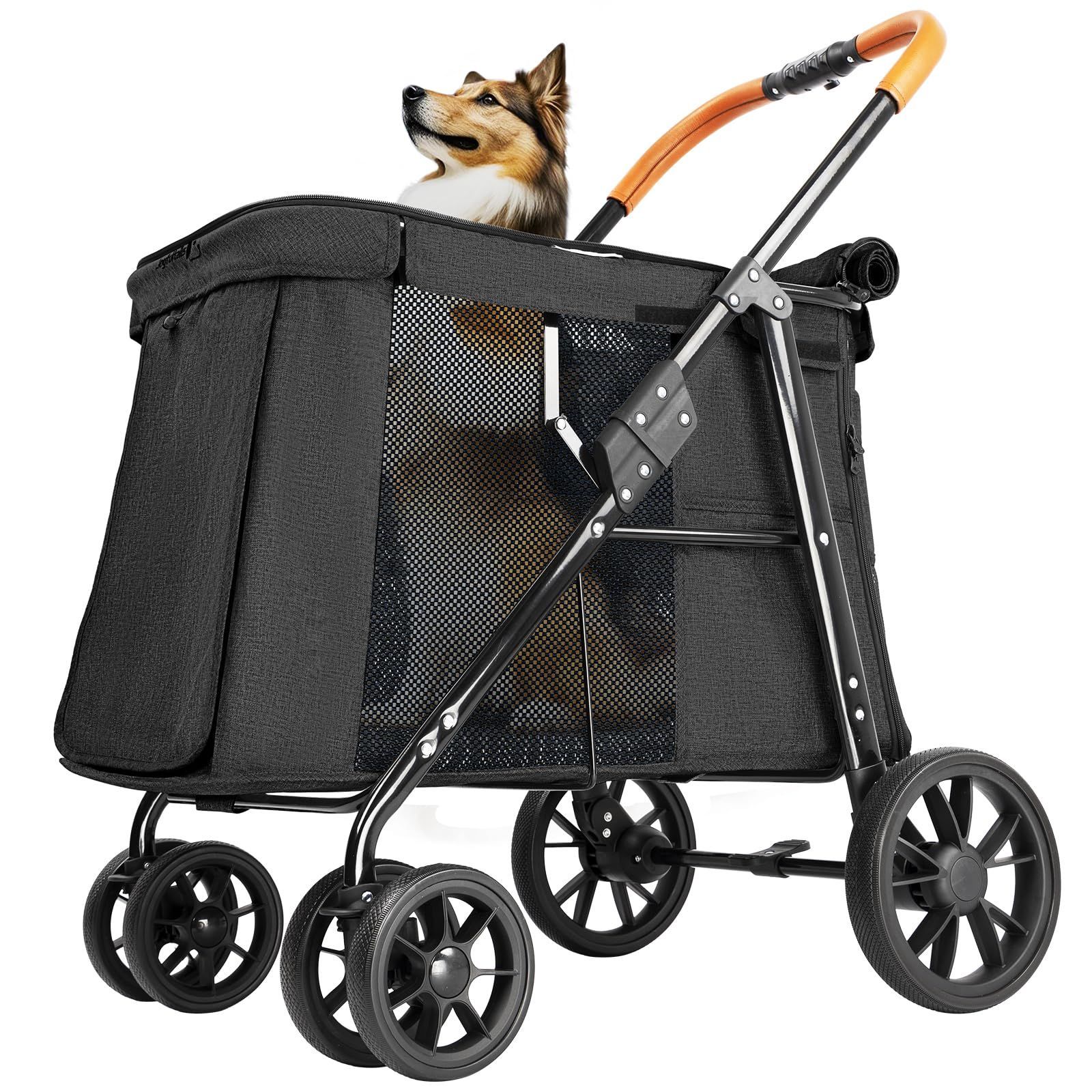 多頭用 ドッグカート ワンタッチ 折りたたみ式 中型犬 耐荷重30KG 大空間 わんわんカート 低床型 大型犬 乗り降りラクラク ペットバギー 4輪 前輪360°回転 後輪ブレーキ付き ペットカート 犬用ベビーカー お出かけ 散歩 通院 Joyfultails