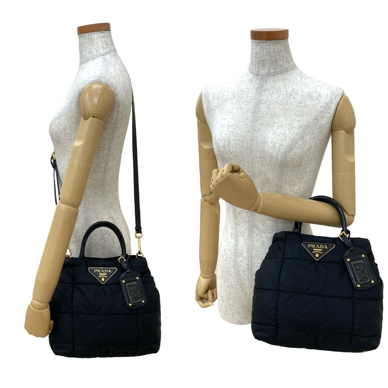 極 美品 PRADA プラダ 三角ロゴ 金具 キルティング ナイロン パテント 