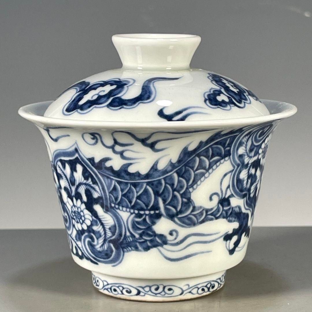 青花竜紋蓋碗 湯呑 茶器 装飾品 工芸品 美術品 置物 - メルカリ