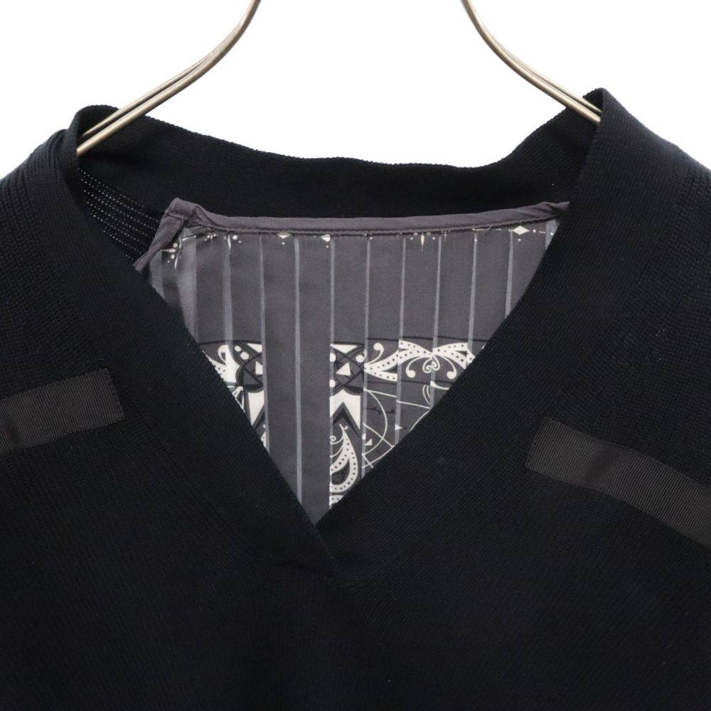 sacai - Sacai サカイ ドッキング Vネック 半袖ニット セーター レディース ブラック/グリーン 20-05165 sacai - Sacai サカイ ドッキング Vネック 半袖ニット セーター