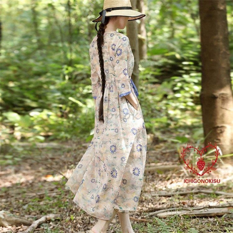 花柄 綿麻
