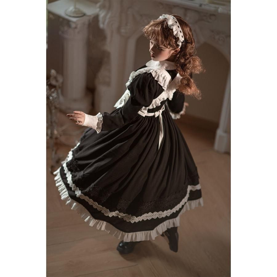 コスプレ メイド服 黒 ブラック 白 ホワイト 華やか メイド 豪華セット レディース ロリータ ワンピース ロリィタ メイド服 ロング クラシック コスプレ ゴシッ　hl1010