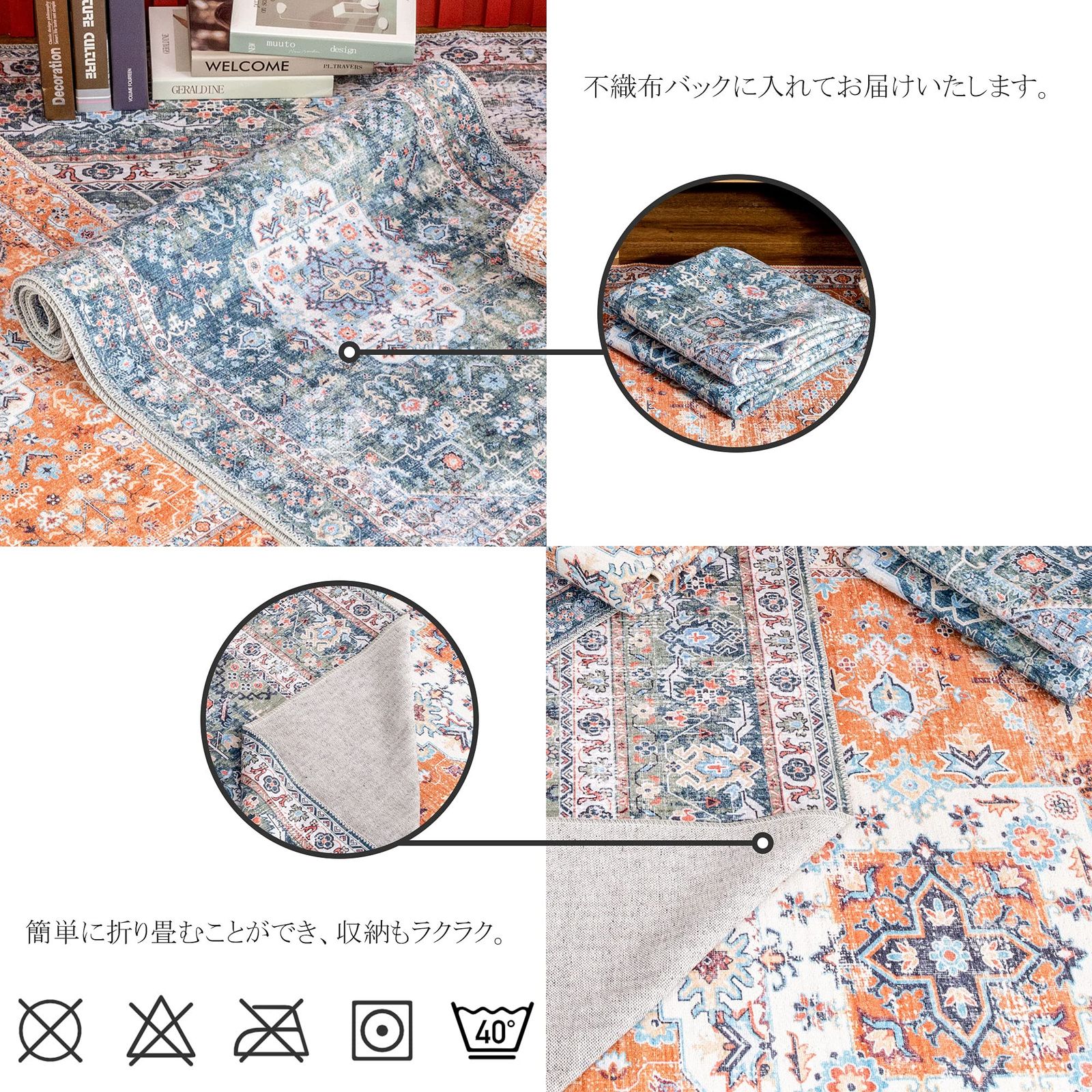 防ダニ グリーン オールシーズン 防臭 滑り止め 花柄 200x250CM 洗える マット 床暖房対応 ラグ ペルシャ絨毯風 3畳 カーペット DECOMALL MARWIL-DEMENAGEMENTS_CH