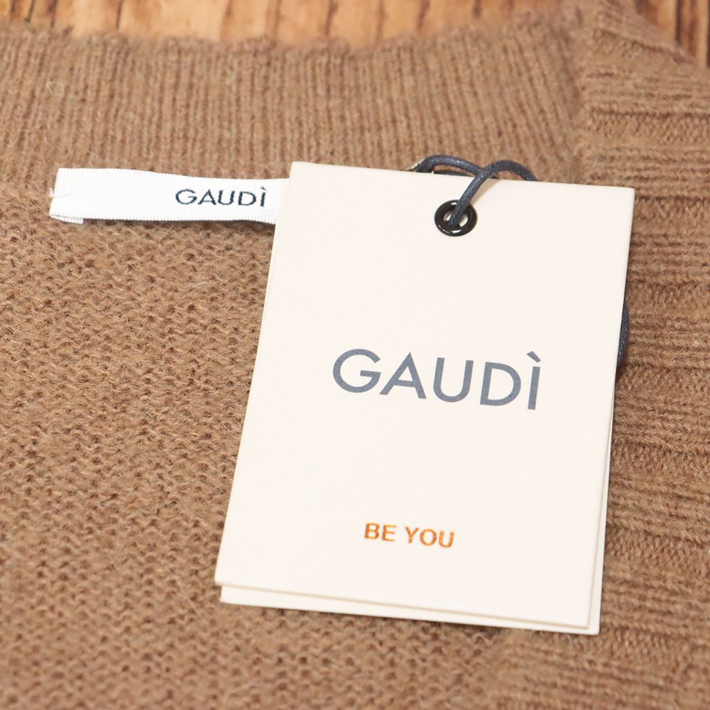 25秋冬 GAUDI Lサイズ ニットカーディガン モヘア混 Vネック ポケット付き カジュアル 上質 メンズ ガウディ 茶色 ブラウン mc 359