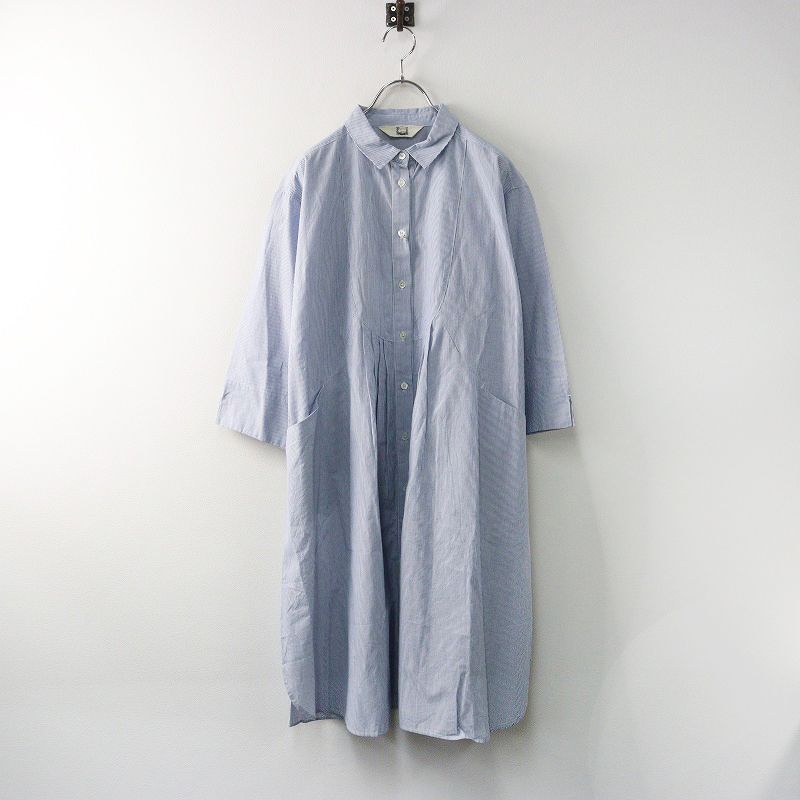 コットンハウスアヤ Cotton House Aya Yesterday Cross ストライプコットンシャツワンピース フ シルエット M 青 2400014347579