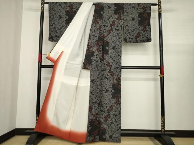 平和屋着物○本場大島紬 カタス9マルキ 樹林文 黒地 正絹 逸品 AAAY4778ck