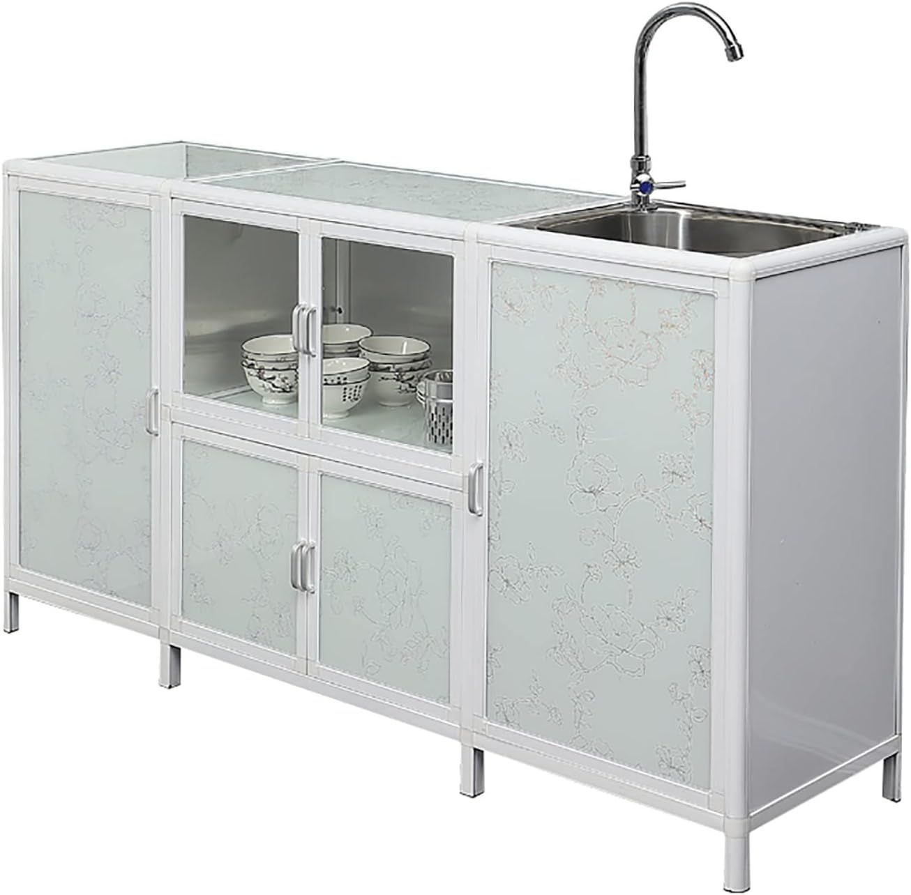キッチン用流し台 ダブルシンク 収納棚 キッチン 蛇口付き 簡易流し台 錆びず 流し台 ステンレス製 ガーデンシンク 簡単取付 1