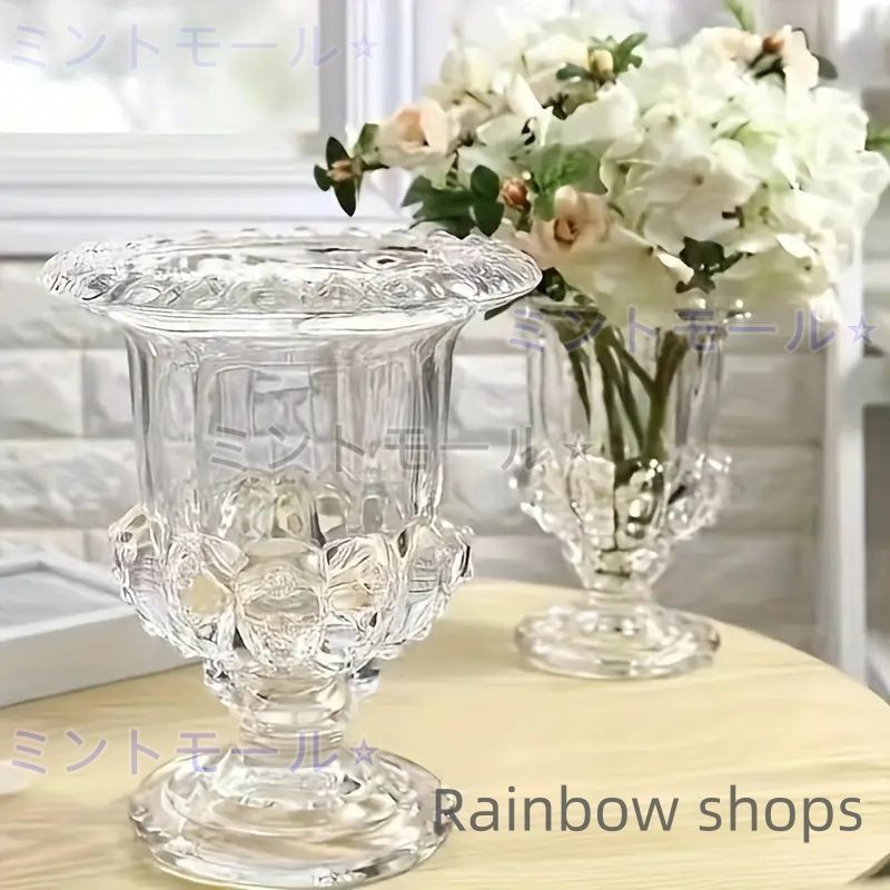 新品・未使用】 エレガントなアンティーク風ガラス花瓶 - 花びら